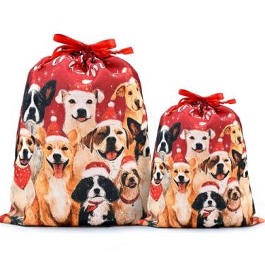 Imagem de Mshutbna Sacos de presente de Natal para cães, 2 peças, sacos de embrulho de tecido reutilizável com cordão para presentes de Natal, decorações de festa, lembrancinhas de feriado 40 x 30 x 25 cm