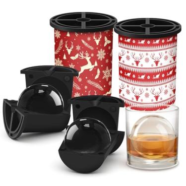 Imagem de Forma de cubo de gelo transparente – Bola redonda de 6,3 cm – Moldes de cubos de gelo transparentes de aço inoxidável – Molde de esfera e presente de Natal para coquetéis, bebidas e bourbon, presentes