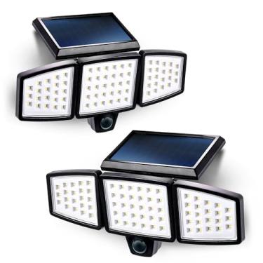 Imagem de Home Zone 2 pacotes de luzes de inundação solares com sensor de movimento externo ângulo amplo de 120 graus, alimentado à prova d'água para caminho de jardim, 3500K branco quente 1000 lúmens, cabeça