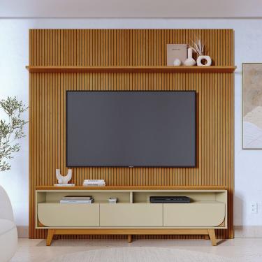 Imagem de Painel Tv 75 Pol 238cm Ripado Kalven E Bancada Elarin Cumaru-opala M20 - D'rossi
