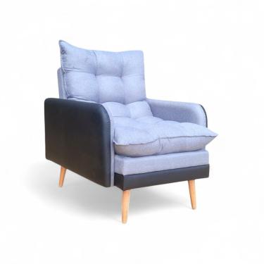 Imagem de Poltrona Inglaterra Reclinável Corino Preto E Linho Grafite Preto Com Grafite