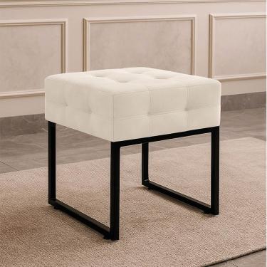 Imagem de Puff Sala Decorativo Quadrado Industrial Elisa Veludo Bege D03 - D'rossi