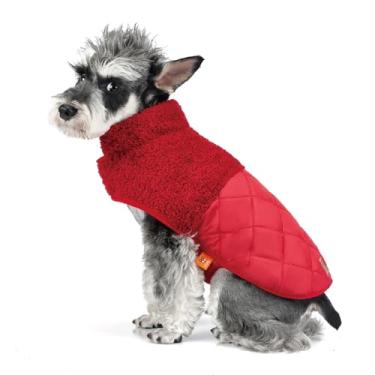 Imagem de FOFOS Casaco de inverno para cães, jaqueta de pelúcia para cães com orifício para trela, colete de neve quente ajustável para cães pequenos e médios, vermelho, GG