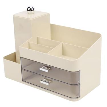 Imagem de AUNMAS Organizador de Maquiagem, Armazenamento de Banheiro, Balcão de Toucador Com ABS Resistente e Material PET, Vários Compartimentos, Gavetas Transparentes para Dormitório Estudantil (creme