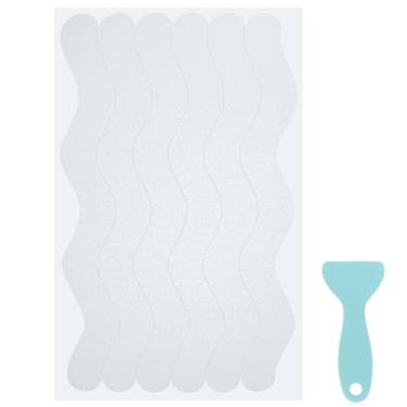 Imagem de S&X Tiras de chuveiro transparentes antiderrapantes, pacote com 24 | Onda de 2 cm × 20 cm | Pisos de tração antiderrapantes para piso de banheira e chuveiro para azulejo e banheira