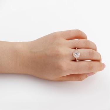 Imagem de Anel solitário de zircônia cúbica redonda halo para mulheres, joias de noivado e casamento estilo vintage, Cristal, Sem pedra preciosa