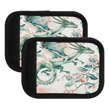 Imagem de Qilmy Embalagem com alça de bagagem de dinossauro emplumado, 2 unidades, identificadores de bagagem, etiqueta confortável, alças para carrinho de bebê, mala de viagem, acessórios de viagem de avião545