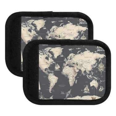 Imagem de Qilmy Retrô mapa do mundo bagagem alça envoltório pacote 2 identificadores de bagagem etiqueta confortável alça pega capa para carrinho mala mala avião acessórios de viagem 1784