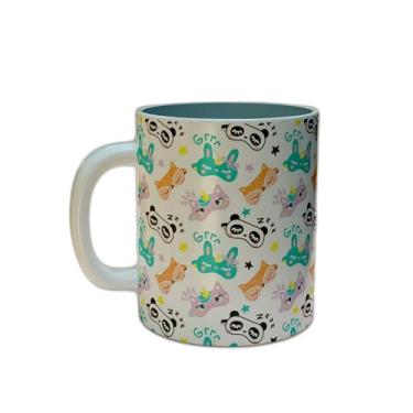 Imagem de Caneca Xícara Porcelana 300ml Com Desenho De Animais Raposa Coelho E Unicórnio