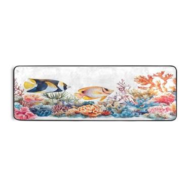 Imagem de Burbuja Tapete de corrida Sea Fishes 61 x 183 cm, tapete lavável antiderrapante com suporte de borracha, tapete para sala de estar, corredor, decoração de casa