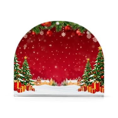 Imagem de Qilmy Suporte de guardanapo acrílico Feliz Natal, porta-guardanapos para mesas cozinha restaurante decoração de casa, suporte decorativo moderno para papel de jantar guardanapos de coquetel 452
