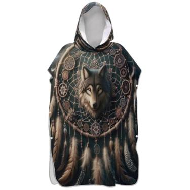 Imagem de Joisal Roupão para adultos, poncho de surfe, com capuz, toalha de natação, absorvente, apanhador de sonhos, poncho masculino com capuz