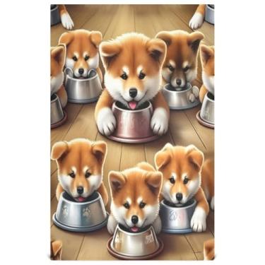 Imagem de Joisal Toalha de chá de mão fofa Akita Inu filhotes de cachorro panos de prato para decoração de cozinha panos de prato finos de secagem rápida 45 x 71 cm, 4 pacotes