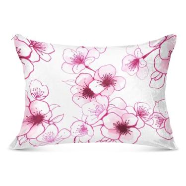 Imagem de Capas de almofada de flanela rosa e branca com flores decorativas tamanho queen king size fronhas fofas extra macias para cama, tamanho king, 50,8 cm x 101,6 cm