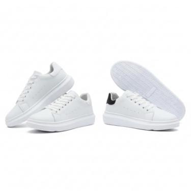 Imagem de Kit 2 Tênis Casual Estilo Sapatênis Sola Alta Confortável para Dia a Dia Trabalho e Eventos Street (Branco - Branco/Preto, BR, Adulto, Numérico, 44)