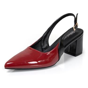 Imagem de qibusleen Sapatos femininos sexy bico fino dois tons salto 2,3 polegadas bloco baixo sling back sapato social confortável bico fechado para mulheres, trabalho, escritório, casamento, formatura