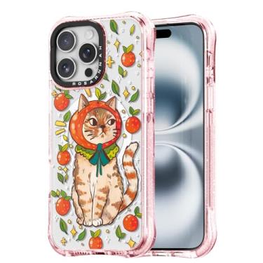 Imagem de Rosarnnah Capa para iPhone 15 Pro Max fofa - compatível com Magsafe - Capa de telefone à prova de choque com proteção contra quedas de grau militar de 6 m - Design engraçado de gatinho (6,5 cm) rosa