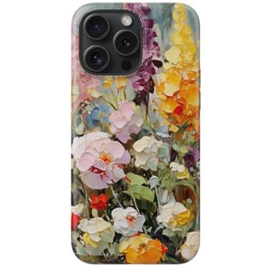 Imagem de LUMARKE Capa fofa para iPhone 16 Pro - Compatível com carregamento sem fio - Silicone macio de camada dupla + capa rígida - Design floral moderno - Capa de telefone brilhante para mulheres - Pintura a