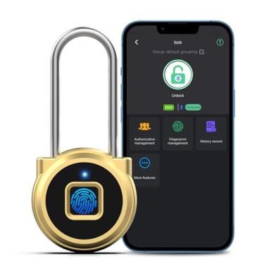 Imagem de Anweller Fechadura de armário de academia com impressão digital, cadeado pequeno biométrico sem chave, cadeado eletrônico digital Bluetooth inteligente à prova d'água para portão de cerca ao ar livre