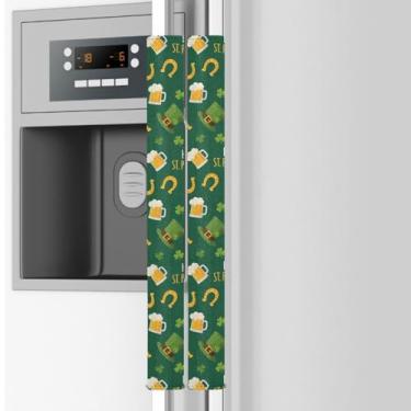 Imagem de Emelivor Conjunto de 2 capas de maçanetas de geladeira verde chapéu de São Patrício - Puxadores laváveis para geladeira forno micro-ondas lava-louças protetor antiderrapante evita manchas de alimentos