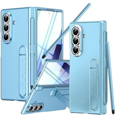 Imagem de YQODSZ Capa para Samsung Galaxy Z Fold 7 com suporte para caneta S e Stylus e suporte, protetor de tela de vidro embutido, cobertura total, à prova de choque, capa fina para Z Fold 7 azul claro