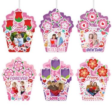 Imagem de Sereliy 24 peças de enfeites de porta-retrato de dia dos namorados, coração, faça você mesmo, conjunto de molduras para pendurar para decoração de atividades em sala de aula (rosa, flor)