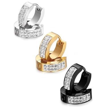 Imagem de 1 par de brincos de aço inoxidável, fileira dupla, zircônia cúbica, cartilagem de zircônia de aço de titânio para mulheres e homens, joia geométrica polida, Medium, Aço inoxidável, Sem pedra preciosa