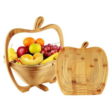 Imagem de fruteira cesta Balcão de cozinha dobrável em forma de cesta dobrável suporte de tigela de frutas cesta e placa de corte tigela de frutas de madeira bancada