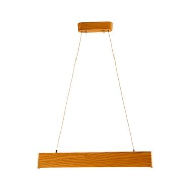 Imagem de Luminária pendente longa de madeira, luminária suspensa ultrafina em formato de tronco com cúpula de acrílico, luminárias de suspensão decorativas lineares para sala de jantar, lustre LED mo