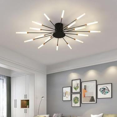 Imagem de Lustre de teto LED moderno, dimerizável, com 42 lâmpadas, embutido, com cúpula de acrílico, ideal para sala de jantar, quarto e sala de estar. Temperatura de cor: 3000-6000K. Efeito fogos de