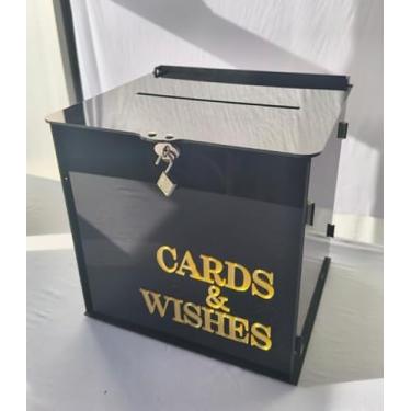 Imagem de AerWo Caixa de cartão de casamento preta, caixa de presente de casamento de acrílico com trava para aniversário, chá de bebê, decoração de formatura