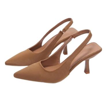 Imagem de Sandálias femininas de salto alto com bico fino e costas abertas, elegante salto agulha para ocasiões casuais., Caqui, 38