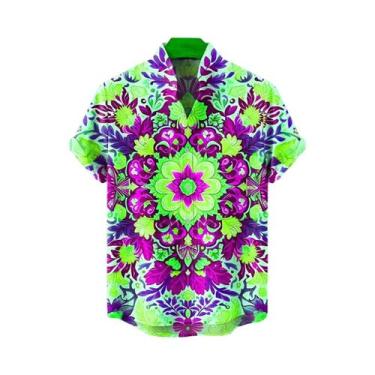 Imagem de Camisa Casual Confortável De Linho Com Estampa Tribal Retro Para Homen