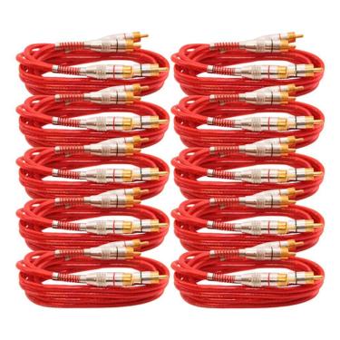 Imagem de 10x Cabo 1m Rca Prime Plug Banho Ouro Vermelho Diâmetro 5mm