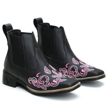 Imagem de Botina Country Texana Feminina Cano Curto - NoBrand, Preto rosinha, 33
