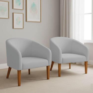 Imagem de Poltrona Sala Decorativa Kit 2 Stella Pé Madeira Trapézio Castanho Suede D03 - D'rossi Cinza