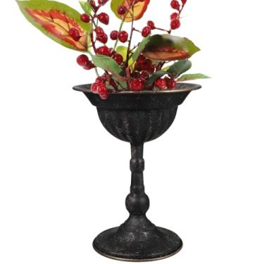 Imagem de KALLORY Vaso de troféu de ferro preto vintage com acabamento envelhecido, vaso de flores decorativo para decoração de casamento, hotel e cesta suspensa ao ar livre