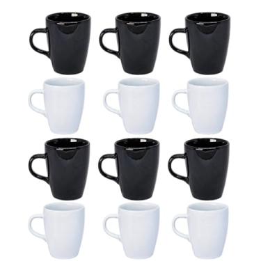 Imagem de Kit de 12 Canecas de Porcelana Premium – 230ml Resistentes Elegantes, Ideal para Café, Chá, Chocolate e Casa (Preta e Branca)