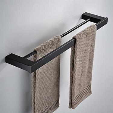 Imagem de Barra de toalha de banho cor prata montado na parede SUS 304 aço inoxidável barras de toalha duplas, cabide de toalha de banheiro, acessórios de banheiro, suporte de toalha (cor: preto)