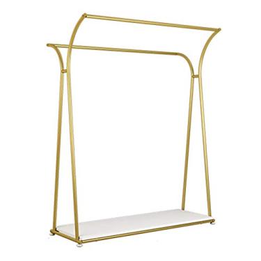 Imagem de Trilho de roupas resistentes, rack de exibição de roupas de quarto multifuncional de dois polos independentes, com suporte de armazenamento inferior, com almofada antiderrapante, dourado (150 × 40 ×