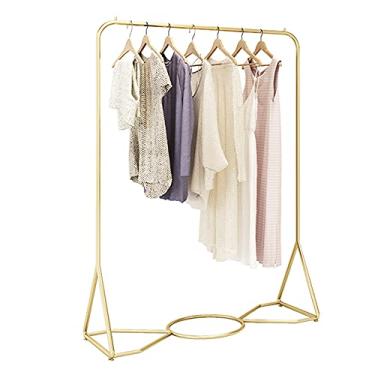 Imagem de Trilhos de roupas pesadas, prateleiras de exibição de roupas independentes, prateleiras de secagem de tubos industriais, estantes de balé de metal, dourado (150 × 140 cm)