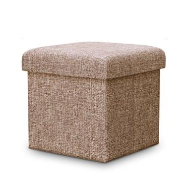 Imagem de Banqueta multifuncional para mudança de sapato banco estofado para os pés tecido de linho dobrável armazenamento assento caixa otomana com almofada para sala de estar corredor máx. 150 kg (30 x 30 x