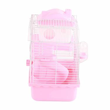 Imagem de Akozon Gaiola para Hamster de 2 Camadas - Espaçoso para Animais de Estimação Com Design de Chassi Alto para Hamster, Porquinhos-da-índia e Animais Pequenos (Rosa)