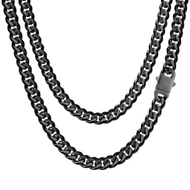 Imagem de Colar Miami Cubano para homens e mulheres banhado a ouro prata preto aço inoxidável corrente 5 mm/7 mm/8 mm/9 mm/12 mm/14 mm largura 18 a 76.2 cm fecho seguro hip hop joias presentes para homens