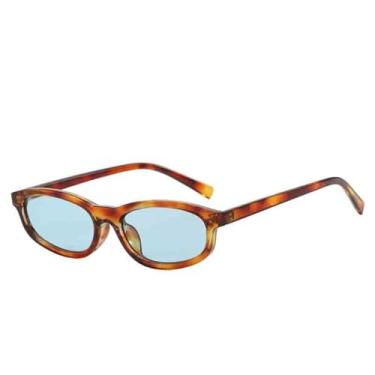 Imagem de Óculos de Sol Femininos e Masculinos com Armação Oval Pequena em Cor Jelly, Proteção UV400, Ideais para Esportes ao Ar Livre, Corrida e Ciclismo, Cor Azul Leopardo