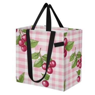 Imagem de SEHANY Sacola de compras reutilizável de cereja fofa com alças reforçadas, bolsa de compras de lona dobrável à prova d'água de grande capacidade para viagem, cozinha, praia