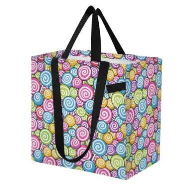 Imagem de SEHANY Sacolas de compras reutilizáveis de pirulito colorido com alças reforçadas, bolsa de compras de lona dobrável à prova d'água de grande capacidade para viagem, cozinha, praia