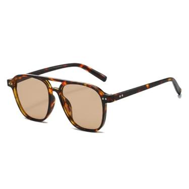 Imagem de Óculos de Sol UV400 - Cores Candy com Rebites, Ponte Dupla e Lentes Degradê para Homens e Mulheres, Ideal para Esportes ao Ar Livre, Corrida e Ciclismo, Estampa de Leopardo Champagne