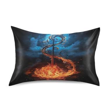 Imagem de xigua Fronha de cetim com notas musicais para cabelo e pele, lavável na máquina, antiderrapante, refrescante, almofada, capa de cama padrão com fecho de envelope, 51 x 66 cm