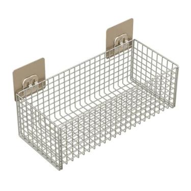 Imagem de Suporte de armazenamento de chuveiro montado na parede para banheiro, cozinha, sala de estar, suporte de chuveiro de malha de aço inoxidável, organizador flutuante adesivo, cestos de armazenamento de